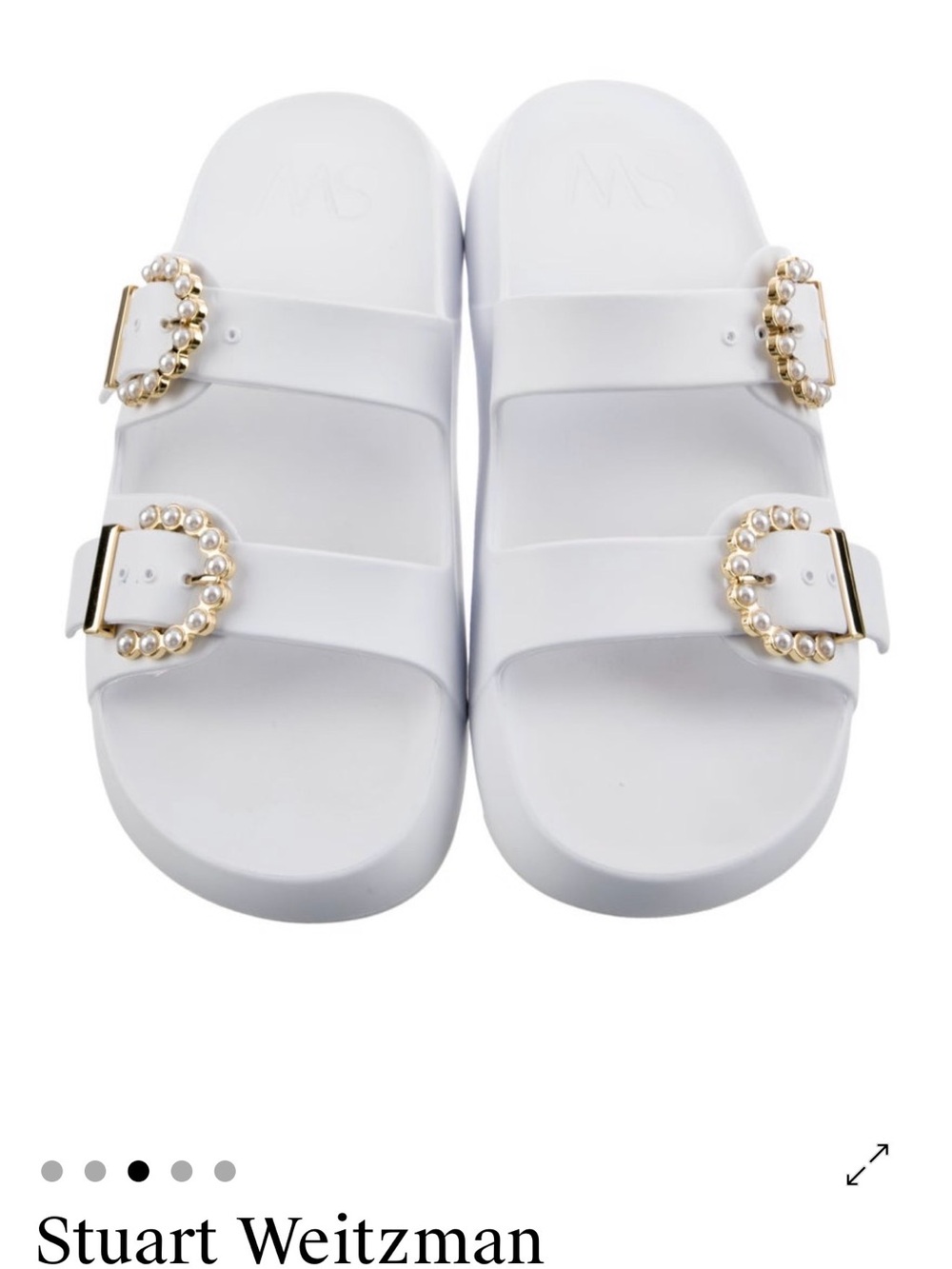 Stuart Weitzman White Faux-Pearl Double Buckle Slide